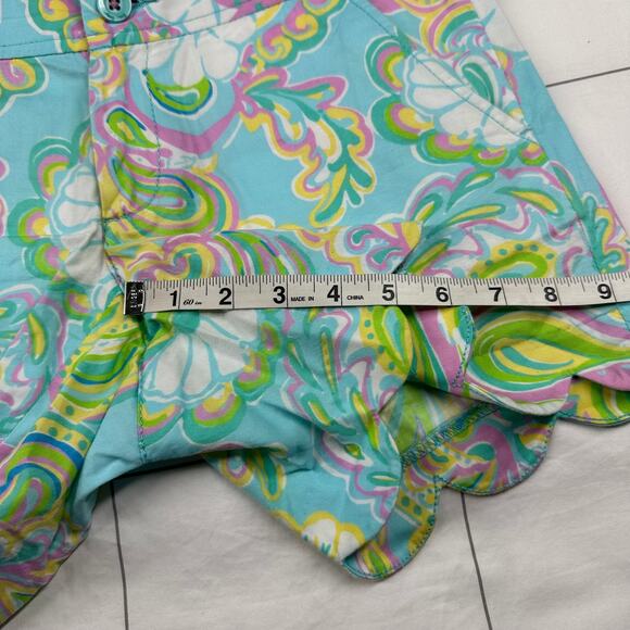 Lilly Pulitzer Shorts Women 0 Blue Green Buttercup Scalloped Hem Preppy Colorful - Picture 10 of 12